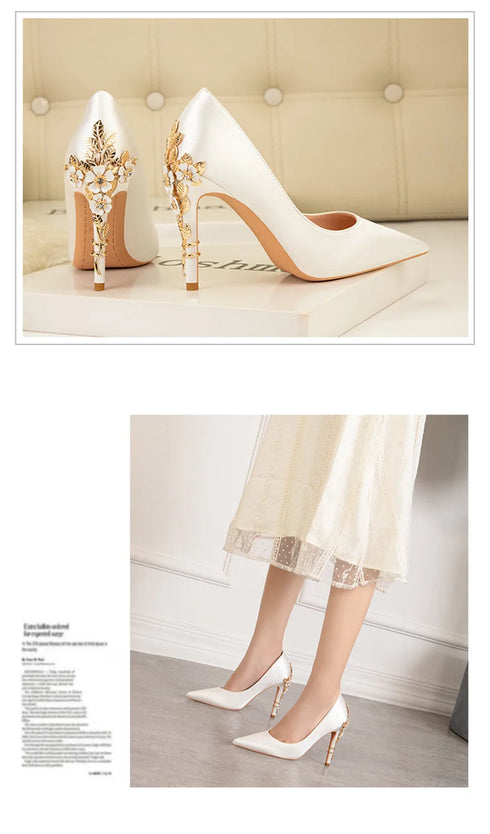 Elegant Crystal-Embellished Silk Pointed Toe Pumps for Women - Luxurious High Heels Perfect for Bridal and Evening Wear, Sexy Dress Shoes with Thin Heels